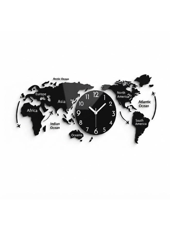Large Black DIY World Map Wall Clock - Elevate Your Home Decor with This Stylish Timepiece