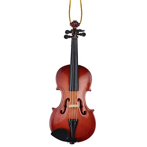 Dselvgvu Wooden String Miniature Violin Hanging Ornament Mini Musical Instrument Replica Holiday Tree Home Decoration Display Ornament (4.72" Violin)