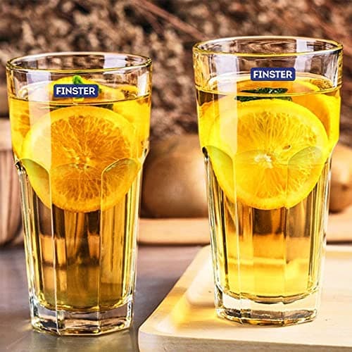 FINSTER European Long Chai Iced Tea Cold Coffee Glasses Set of 6-360ml (Highball Crystal Mocktail Cocktail Glass Set Tumbler)