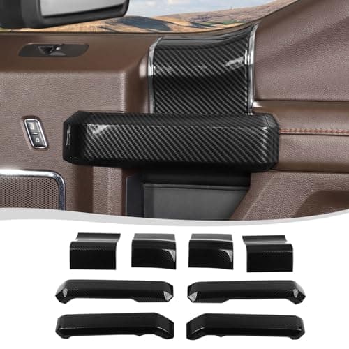 Voodonala for F150 2015-2020 Interior Door Handle Cover with Door Panel Cover Compatible with Ford F-150 2015-2020, F150 Interior Accessories 8Pcs(ABS,Carbon Fiber Black)