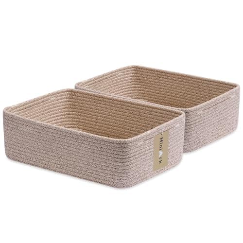MiniArk Large Shallow Organizing Baskets 15x11x51 Inches Rope Woven Storage Bins for Bathroom Shelves Cube Closet Mixed Brown 2 Packs