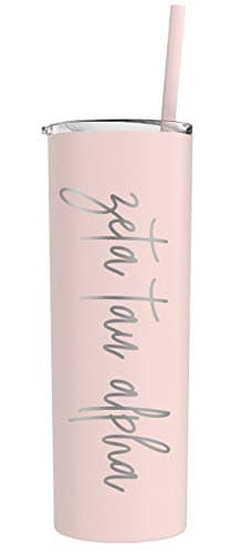 Go Greek Chic Zeta Tau Alpha Laser Engraved Skinny Tumbler with Straw (Blush)