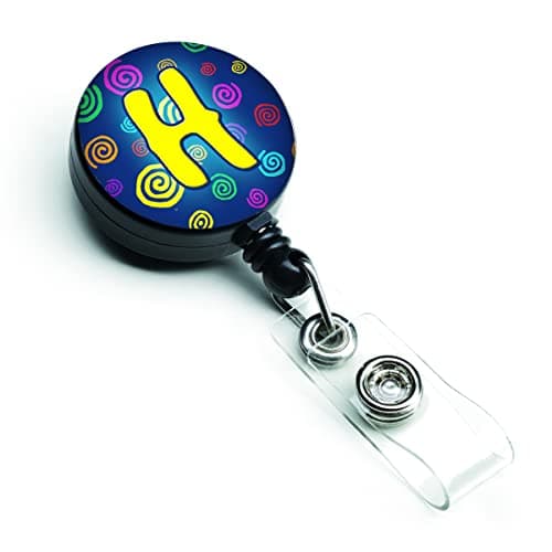 Caroline's Treasures CJ1011-HBR Letter H Initial Monogram - Blue Swirls Retractable Badge Reel for Nurses ID Badge Holder with Clip Retractable Employee Badge Holder, Belt Clip, Multicolor