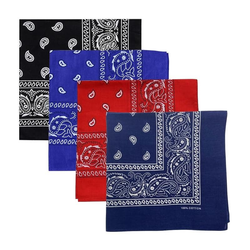 DIKHAWA Unisex Soft Breathable Cotton Paisley Printed Cowboy Bandanas,Headband,Scarf (BLACK,RED,ROYAL BLUE,NAVY_50CM X 50CM_Pack of 4)