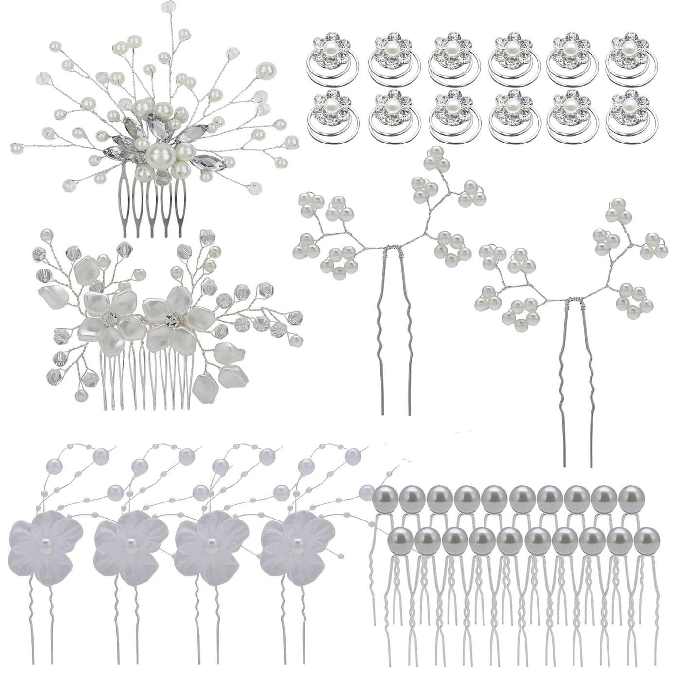 inSowni 40 Pack Bridal Wedding Hair Side CombsU Shaped Hair Pins Clips Pieces Jewelry Rhinestone Pearl Flower Accessories for Women Brides Girls
