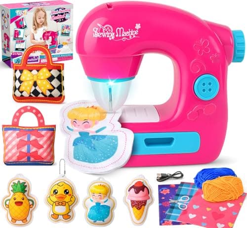 TUZT Mini Sewing Machine Toy Kit for Kids Beginners 22pcs Portable Electric Sewing Machine with Sewing Kit Light and Finger Guard Birthday Christmas Gift for Kids Girls 412