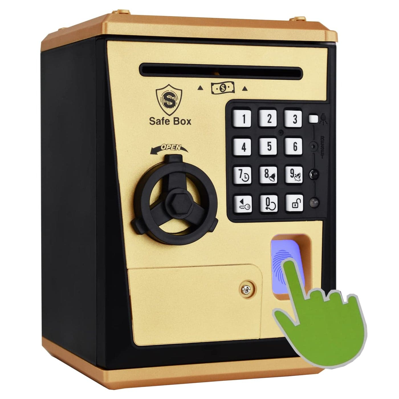 Lyght Mini ATM Savings Bank for Real Money Electronic Voice Piggy Banks Fingerprint Password Kids Safe Box Cool Stuff Gift for Boys and Girls Pink Golden