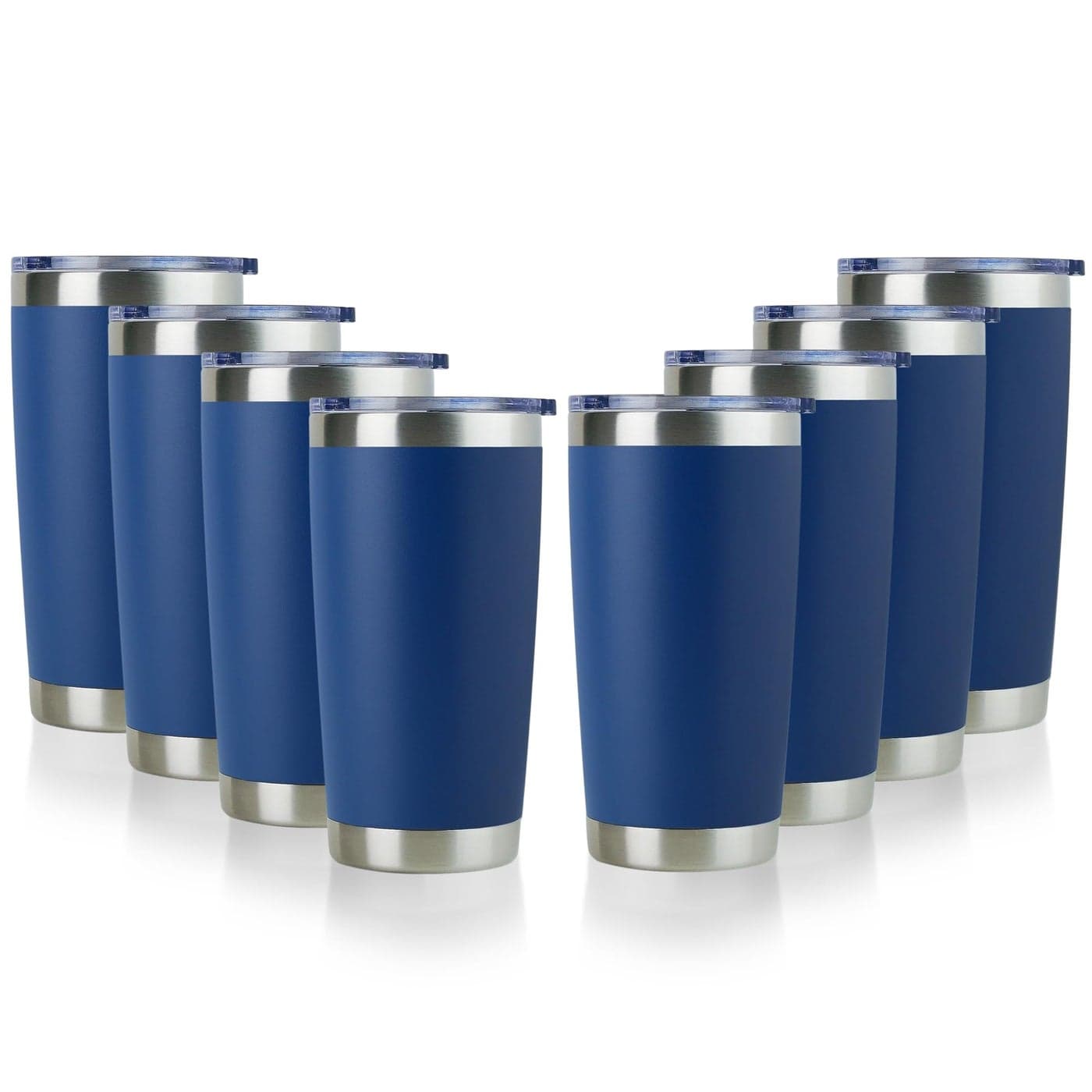 DOMICARE 20oz Stainless Steel Tumbler Bulk with Lid Double Wall Vacuum Insulated Travel Mug Powder Coated Coffee Cup Dark blue 8 Pack