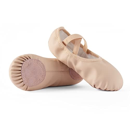 DyingSwan Toddler Ballet Shoes for Girls, Soft Leather Ballet Slippers, No-Tie Ballet Shoes Dance Shoes for Girls (Toddler/Little/Big Kid/Women) Beige