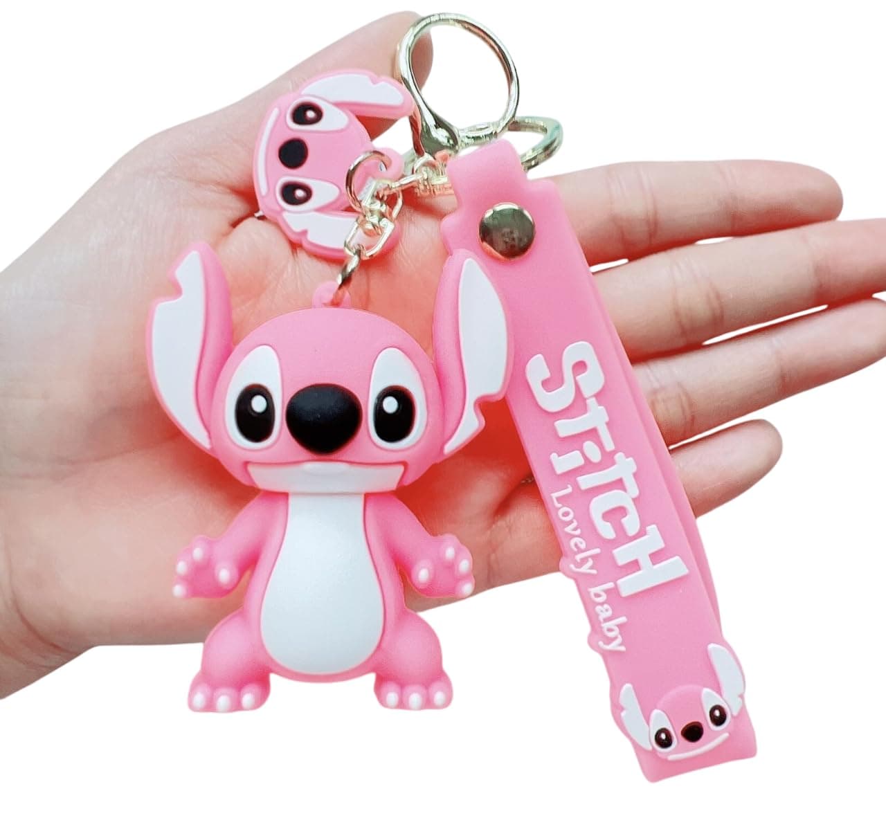 FowWelt Cartoon Keychain for Girls and Boys, Cute Keychains Accessories Keyring Key Wristlet Car Charms Backpack Key Chain (Stitch Pink)