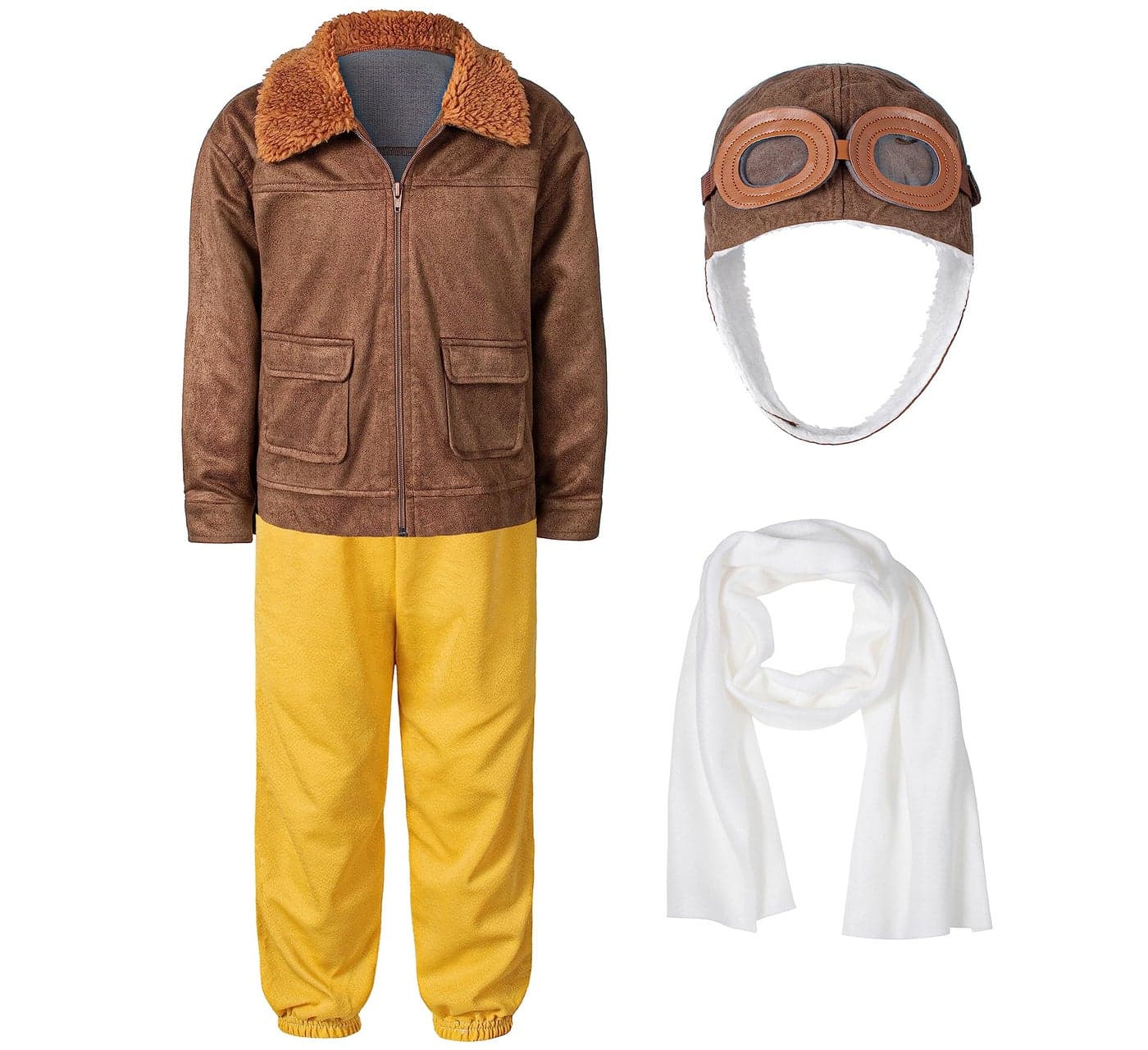 Pilot Aviator Costume Kids Coat Pants Hat Scarf Girl Boy Party Cosplay 68 Years Brown
