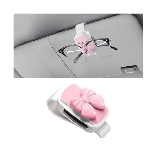 Zpana Car Visor Sunglasses Holder Cute Bow Vehicle Sun Visor Eyeglasses Ticket Card Hanger Clip Convenient Auto Sunglasses Organizer for Women Girls Universal for Truck SUV Sedan Pink