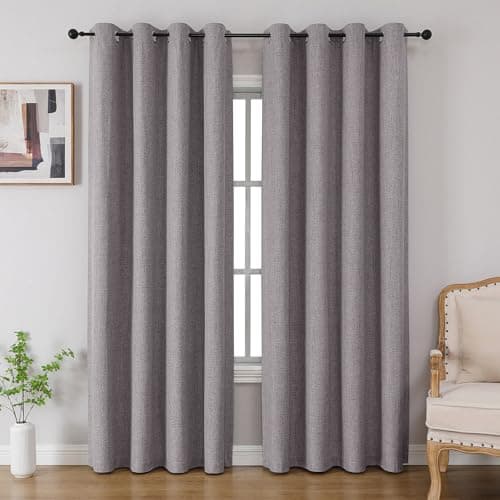 CUCRAF Full Blackout Window Curtains 90 inches Long Faux Linen Look Thermal Insulated Grommet Drapes Panels for Bedroom Living Room Set of 2 52 x 90 inches Light Grey