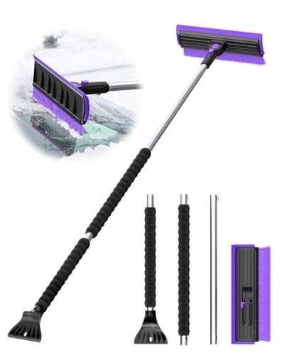 helloleiboo 2025 Extra Long 55.7" Ice Scrapers for Car Windshield Multi-Functional Detachable Car Ice Scraper with Foam Grip and 270° Pivoting Brush Head Snow Brush for SUV Truck Auto(Purple)
