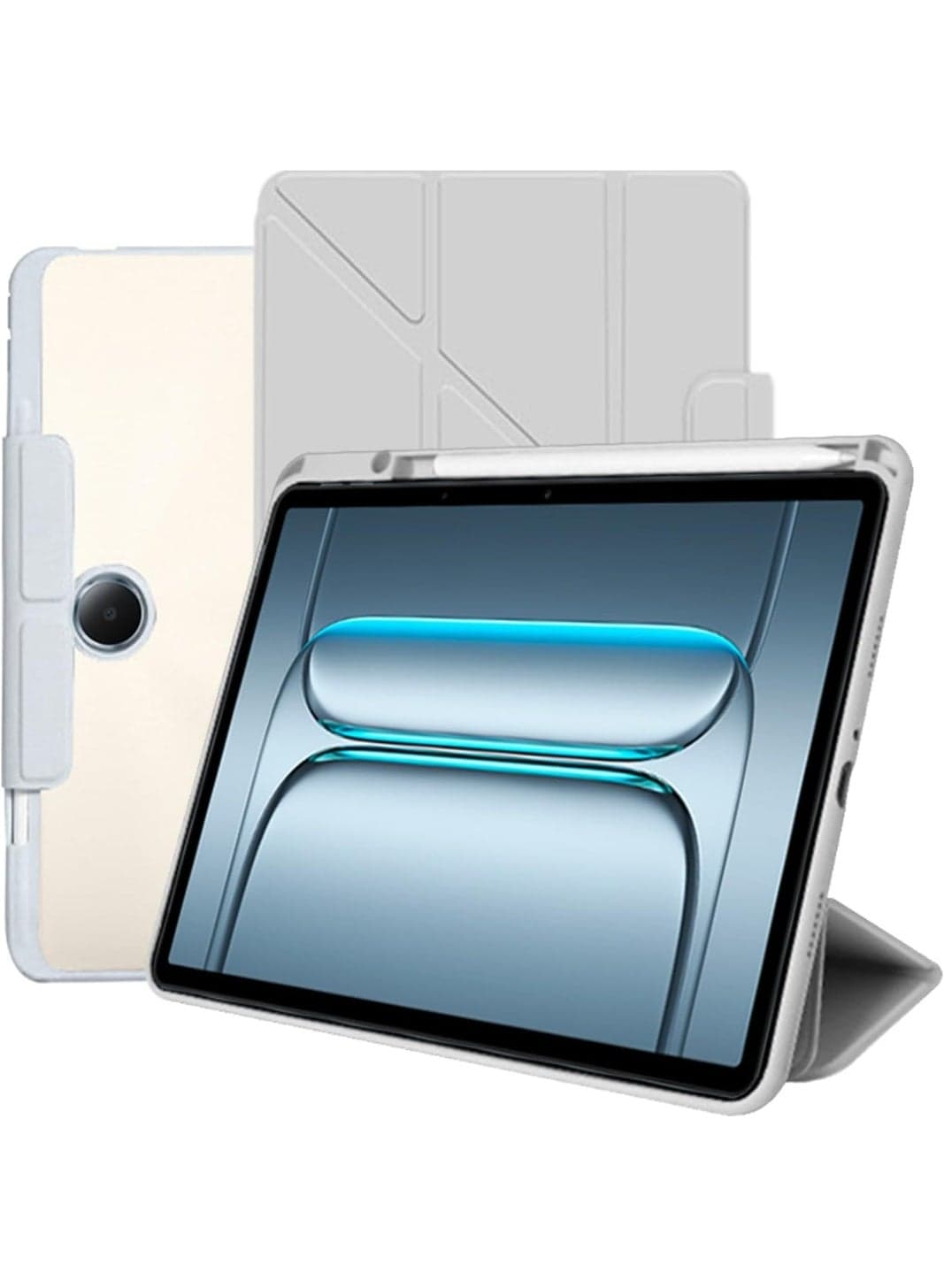Case Compatible with OnePlus Pad Lite 11 inch 2025 Multi-angle Bracket Clear Case, PU Leather + Acrylic Back Y-Fold Protective Case with Auto Sleep/Wake Function
