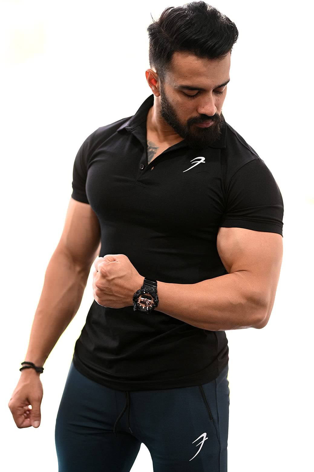 FUAARK Men's Slim Fit Polo T-Shirt (Black, Large)