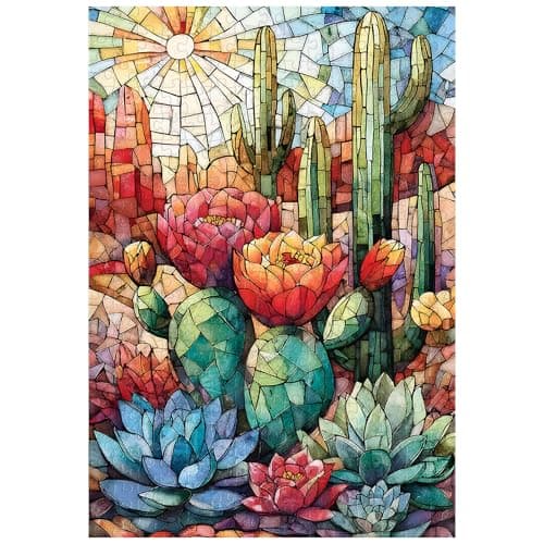 Great Jigsaw Puzzles for Adults 300 Pieces Stained Glass Cactus Puzzles for Adults Toys Gift Family Decoration Kids Puzzle