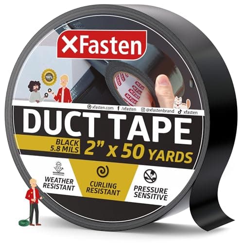 XFasten Duct Tape Black, 2 Inches x 50 Yards All-Weather Duct Repair Tape for Commercial Use, Heavy-Duty Repair, Packing | High Tensile Strength and Shear Stress Resistance | Cold and Snow Resistant