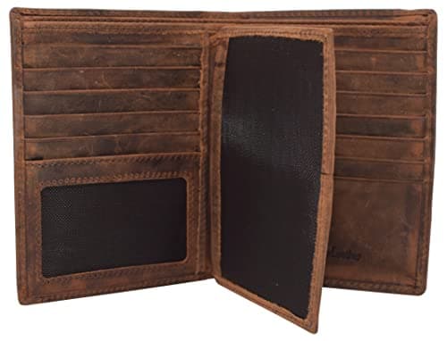 MARSHAL Bifold Leather RFID Blocking Wallet For Men & Women | Genuine Leather Holder With 20 Slots, 2 Bill Compartments & ID Window | Hipster wallet Money, Driver’s License, Travel & More (Vintage)