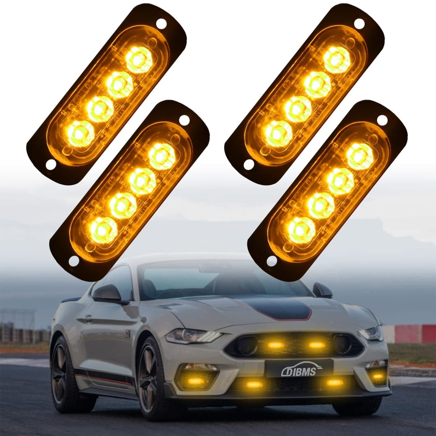 DIBMS 4x LED Emergency Strobe Lights Bar 4 LED Amber Yellow Warning Flashing Caution Construction Hazard Light Bar For Car Truck Van Off Road Vehicle ATV SUV