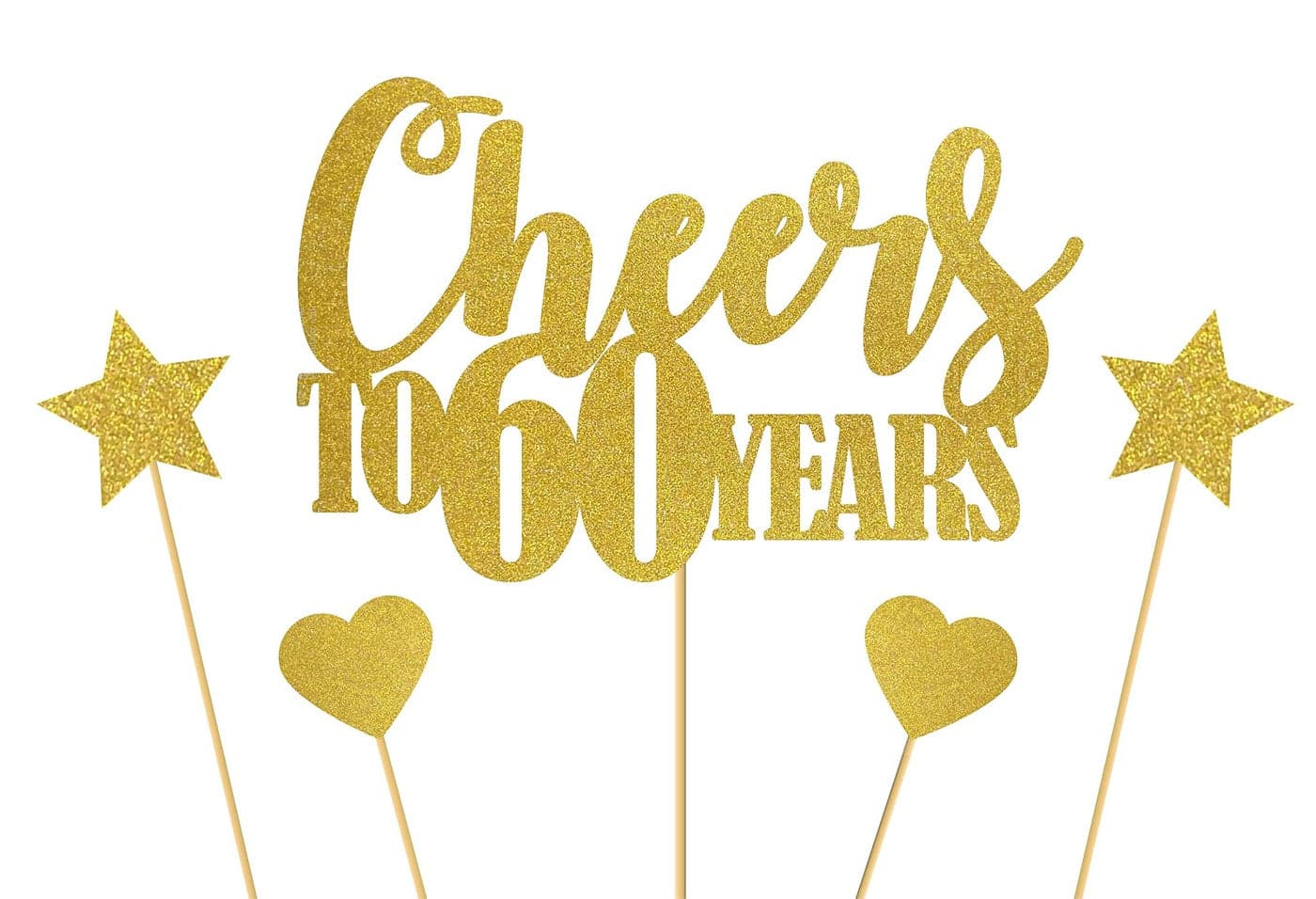 SVM CRAFT® Glitter Gold Cheers to 60 Years Cake Topper - Fabulous 60th Birthday / Anniversary Cake Decoration, Party Decorations