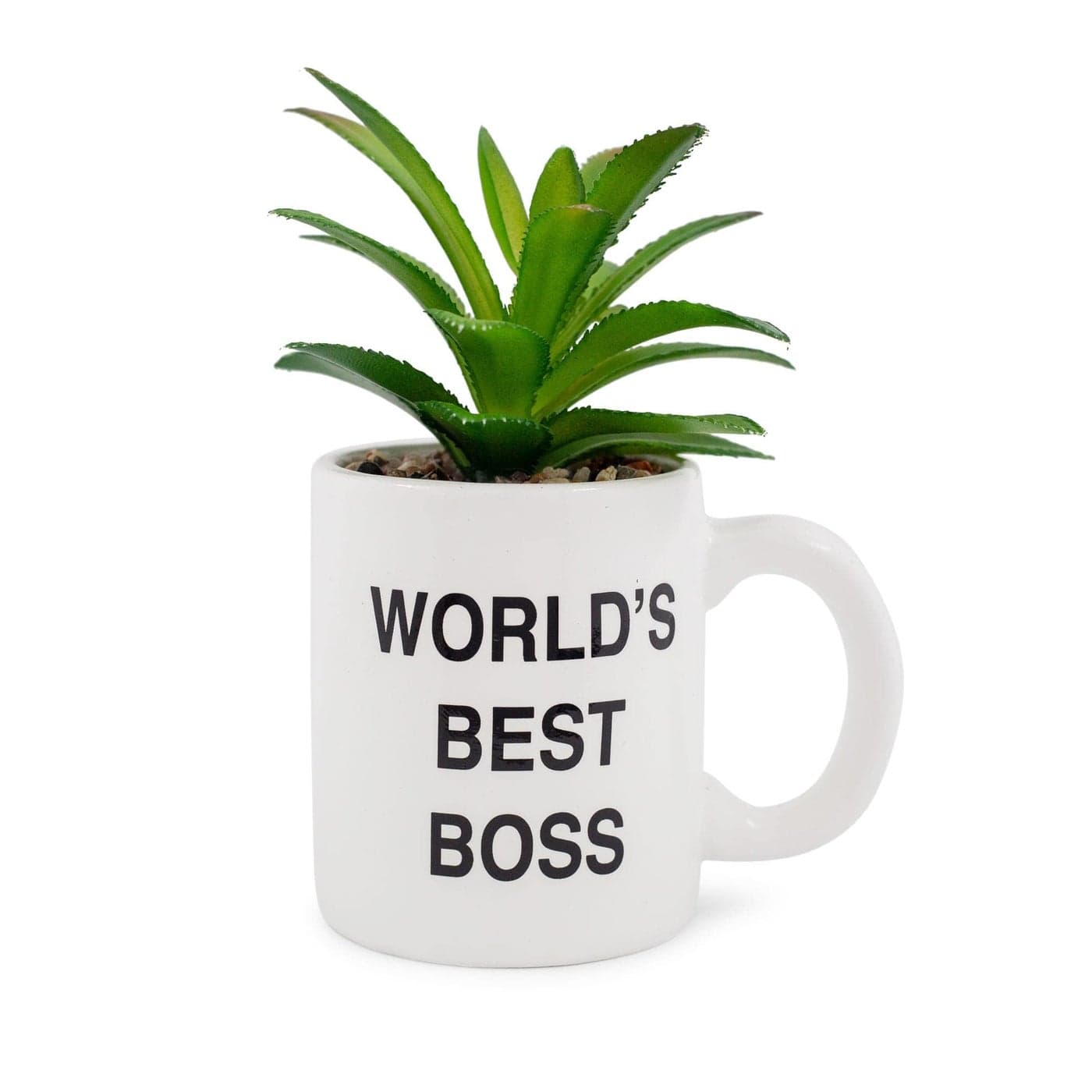 Silver Buffalo The Office Worlds Best Boss Decorative Artificial Faux Greenery Plant in Ceramic