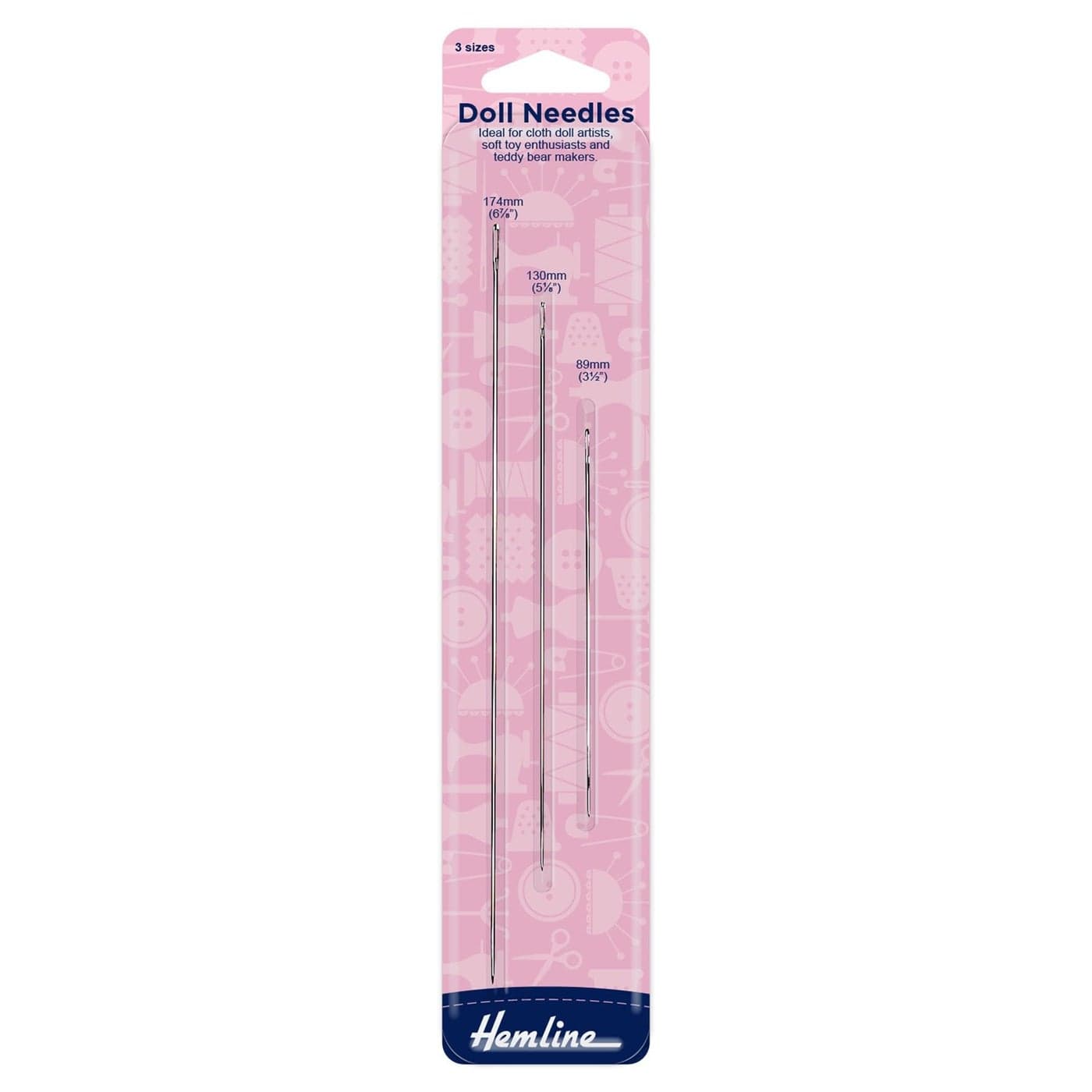 Hemline Hand Sewing Doll Needles Pack of 3 Different Sizes