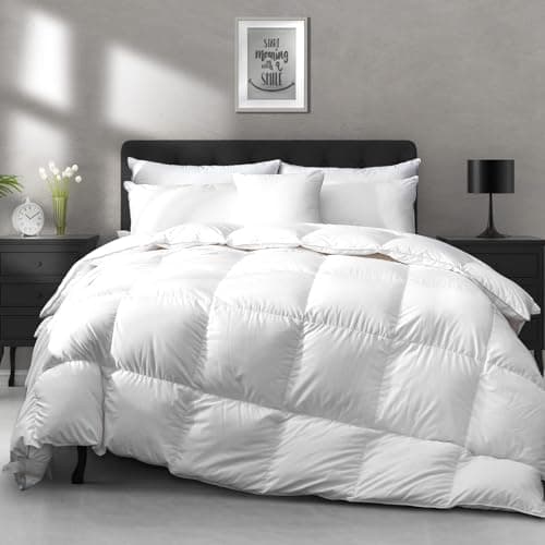 APSMILE Lightweight Down Feather Fibers Comforter King Size Cooling Bed Comforter Hotel Collection High FillPower Thin Duvet Insert for Warm WeatherHot Sleepers 106x90 White