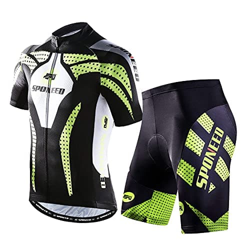 sponeed Cycling Outfit Men Biking Shorts Bikewear with Reflective Stripes and Pokcets US L Green
