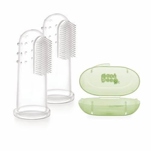 BeeBaby Soft Silicone Baby Finger Toothbrush with Carrying Case | BPA-Free Oral Care Brush for Newborns & Infants | Gentle Gum Massager for 0-12 Months | Baby Dental Hygiene Essentials. Pack of 2 Green