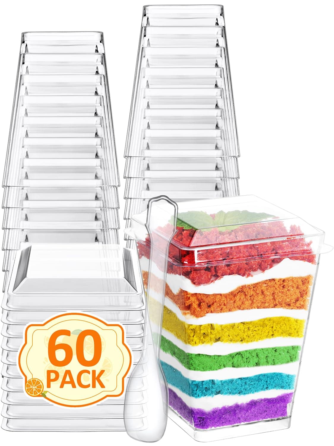 NEEBAKE 60 Sets 5oz Dessert Cups with Lids and Spoon Parfait Cups with Lids for Appetizer for Party Plastic Mini Dessert Cups with Spoons Clear with Lids