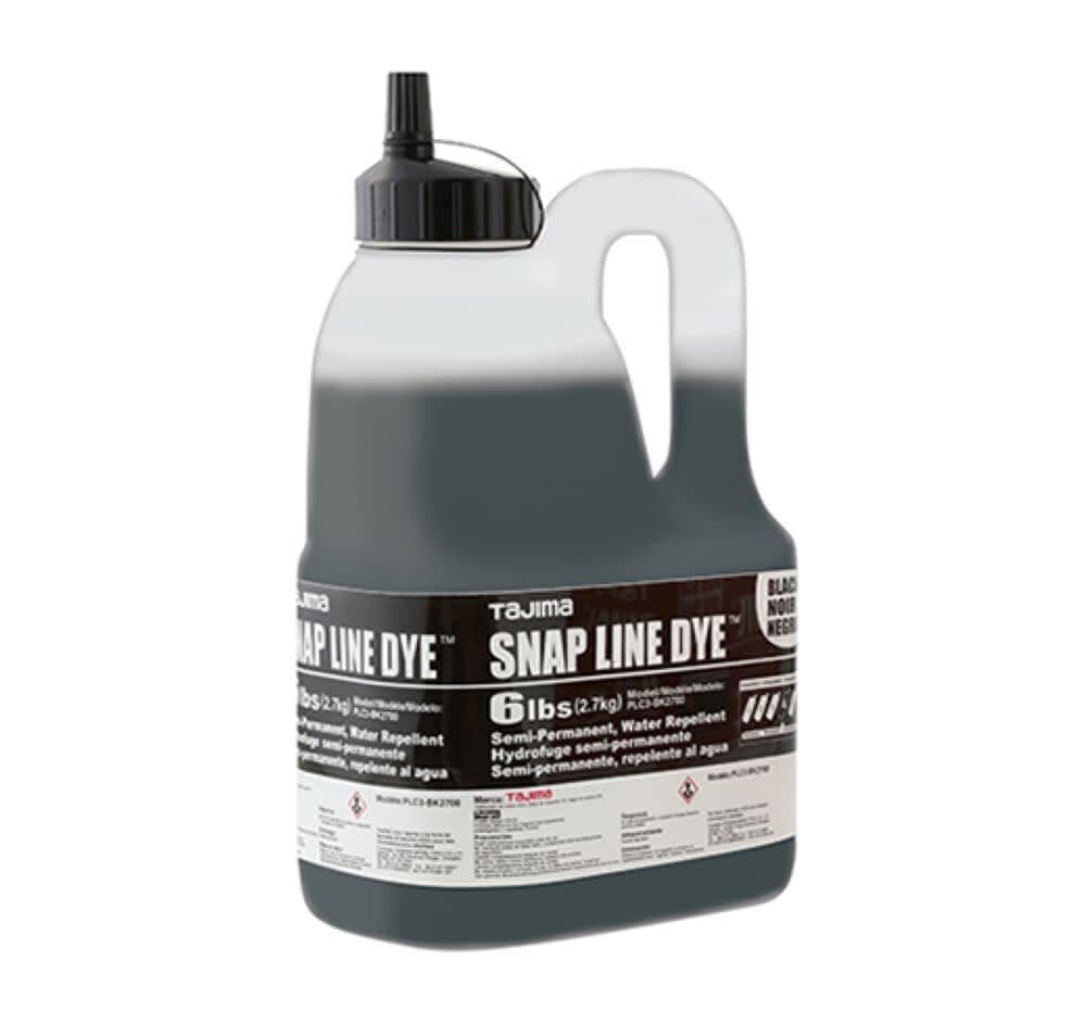 Tajima Marking Chalk - Black 6 lbs (2.7kg) Semi Permanent Snap-Line Dye with Durable Bottle & Easy-Fill Nozzle - PLC3-BK2700