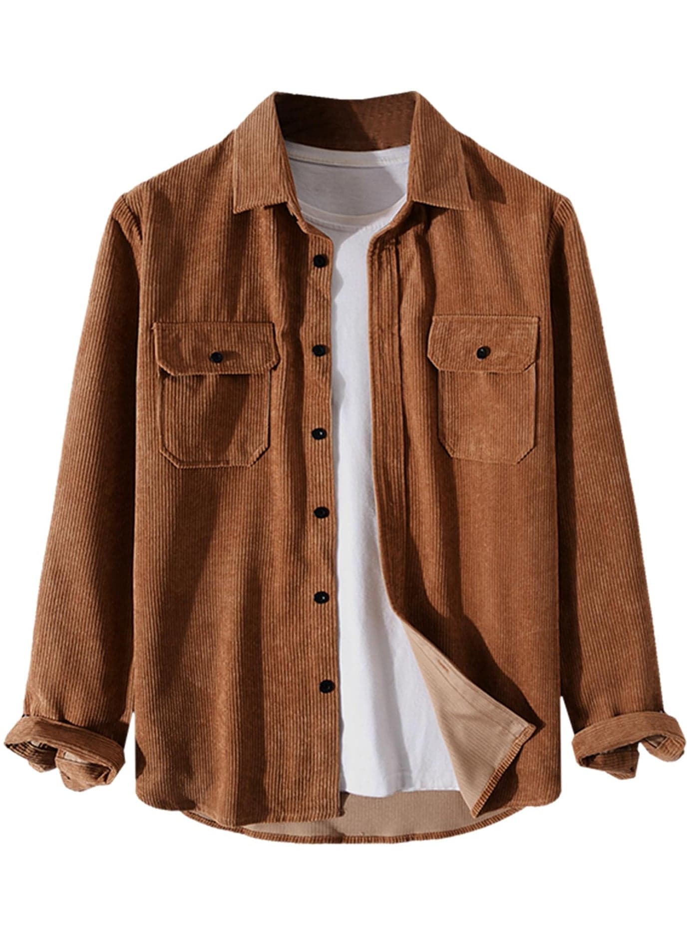 ZAFUL Pocket Patch Solid Color Corduroy Shirt Deep Coffee XL