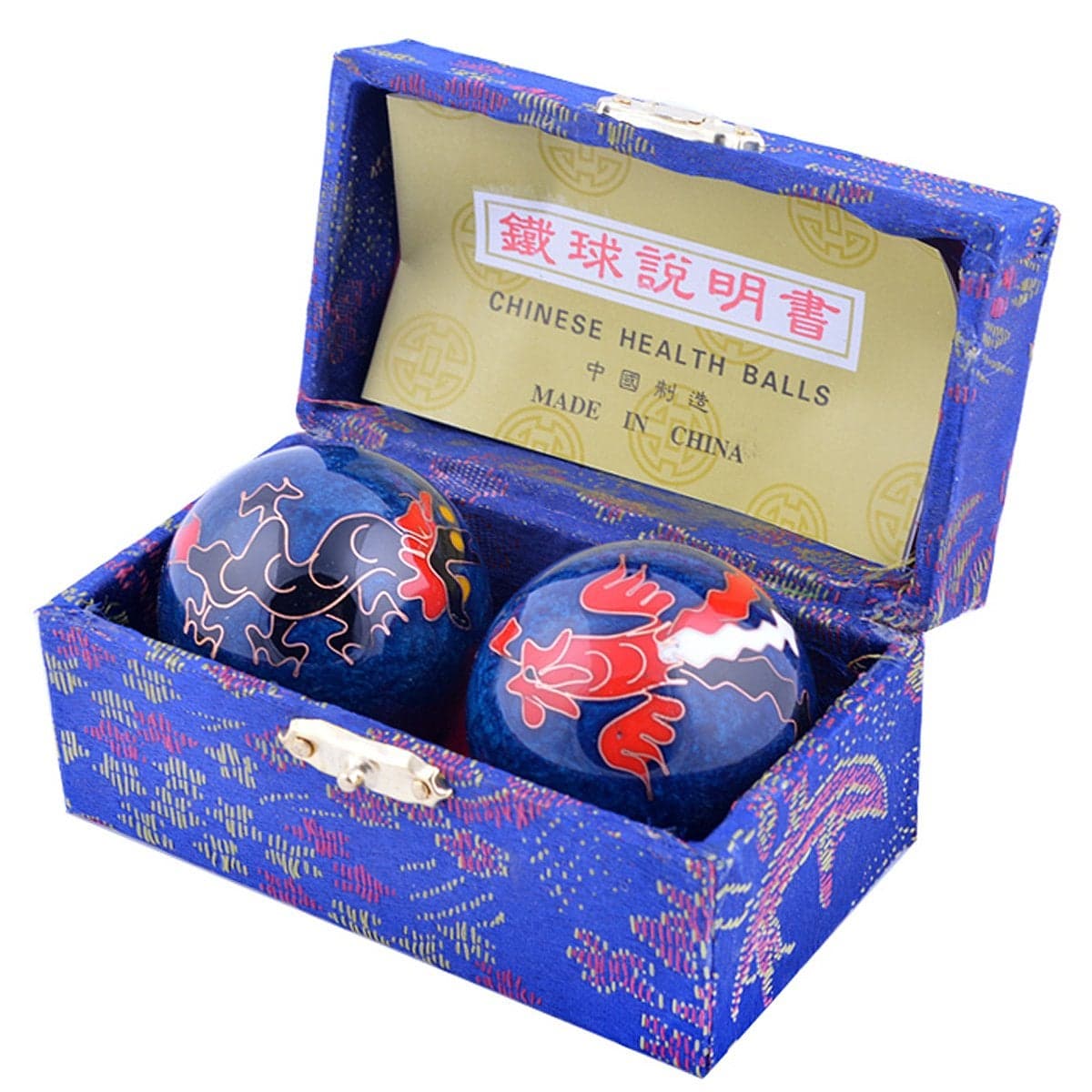 fengshuisale Feng Shui Chinese Health Balls Blue with Phoenix and Dragon 42MM W Red String Bracelet F1116165inchCloisonne