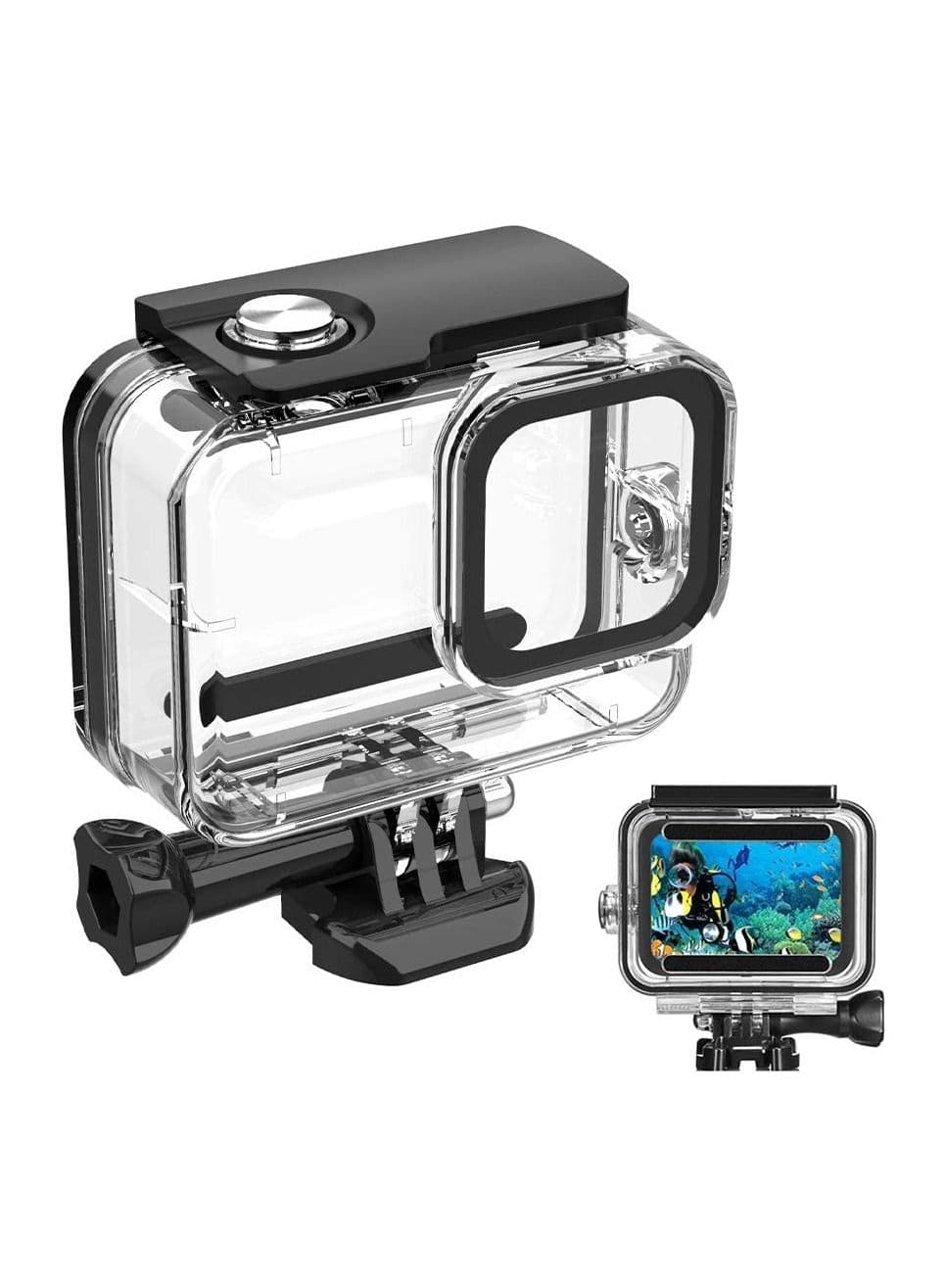 Action Camera Waterproof Case Compatible with Gopro Hero 8 Camera/Underwater 60M/196FT Housing Protective Case Shell Quick Release Bracket Screw Accessories Diving Case for Action Camera