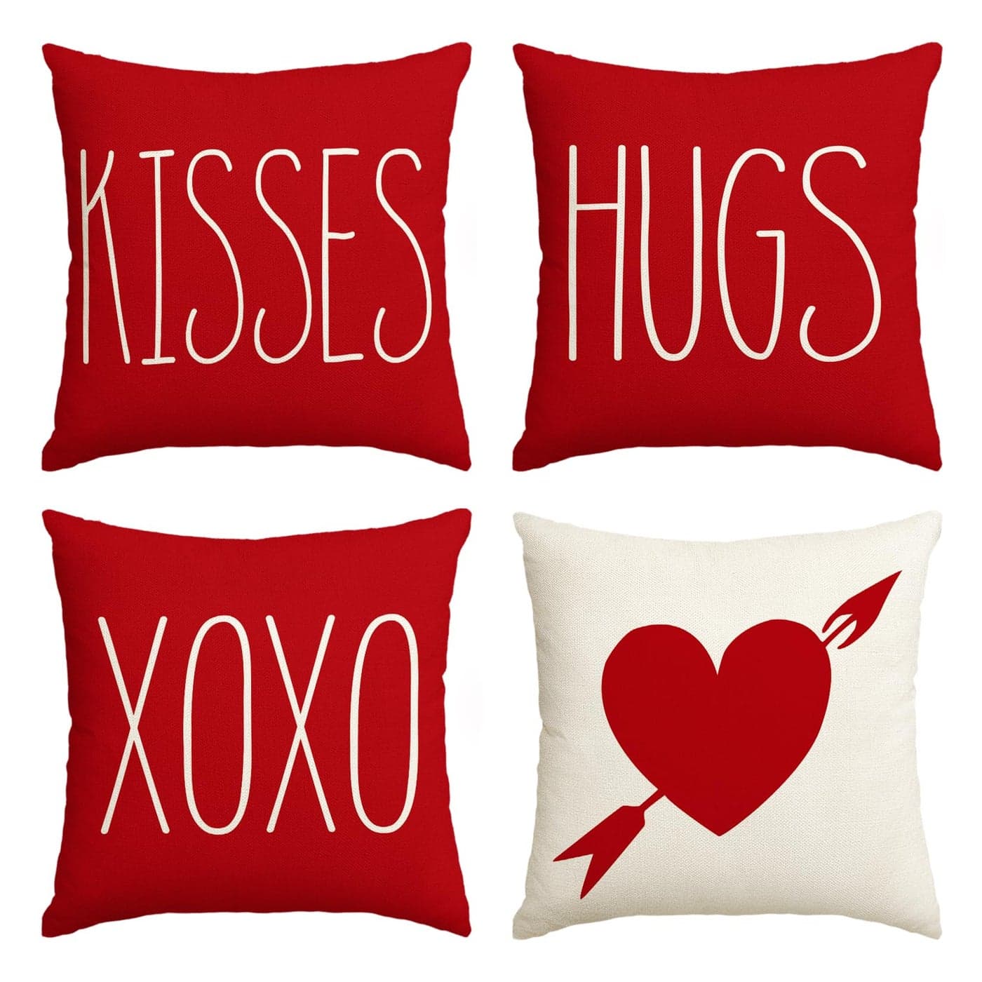AVOIN colorlife Valentines Day Saying Throw Pillow Cover 18 x 18 Inch Holiday Kisses Hugs XOXO Love Heart Arrow Anniversary Wedding Cushion Case Decoration for Sofa Couch Set of 4