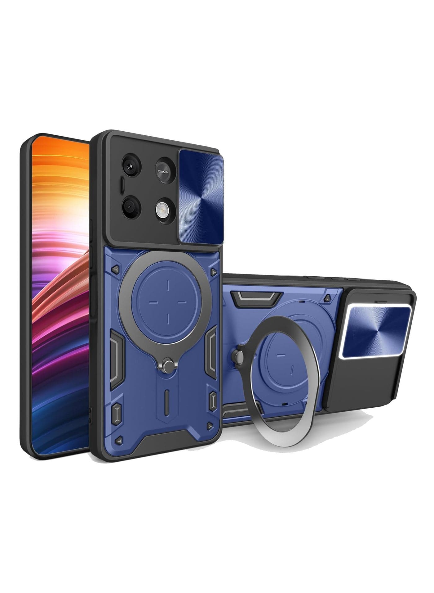 Case Cover for Xiaomi Redmi Note 13 5G Mobile Phone Case Cover, Slide Camera Lens Cover, 360°Rotating Kickstand Ring, Bumper Shockproof Phone Case,Compatible with Car Magnetic Mount