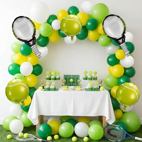 LaRandom 108 Pcs Tennis Party Decorations Tennis Balloon Arch Garland Kit White Green Yellow Foil Latex Balloons for Sports Themed Birthday Women Men Party Decorations Supplies