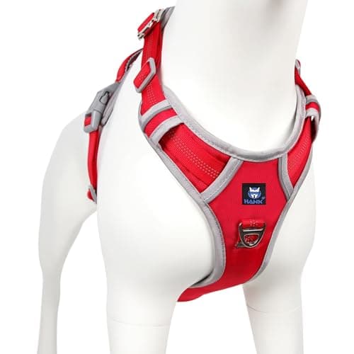 HANK Dog Harness | 3M Reflective Strap | Dog Body Vest for Medium Dogs | Soft Comfortable Padded | Anti Pull Harness for Walking, Training (Red - Grey - M (14-22Kg)