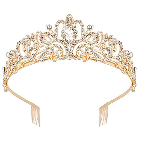 Shining Diva Fashion Crystal Tiara and Crown for Women Stylish Headband Crowns with Comb Tiaras for Girls Kids Queen Princess Wedding Bridal Birthday Gift Hair Accessories (Gold) (15413hb)