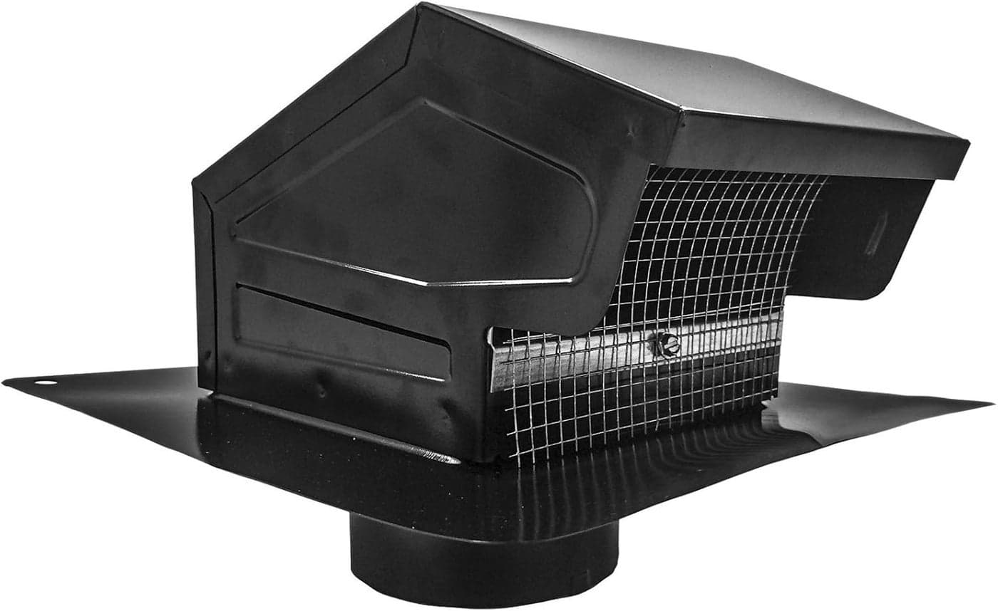 Builder's Best 084635 Galvanized Steel Roof Vent Cap with Damper & Removable Screen, Black, 4" Diameter Collar