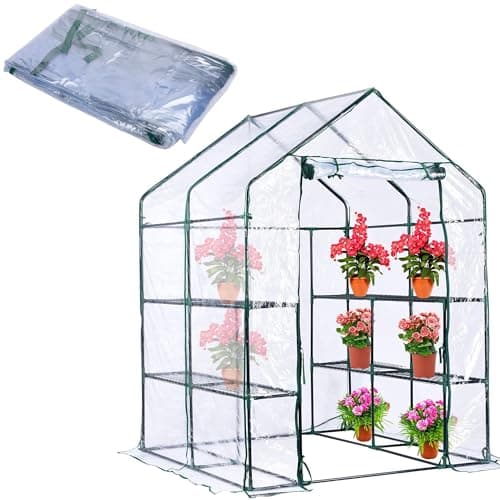 Walk-in Greenhouse Replacement Cover with Roll-Up Zipper Door -56 x 56 x 76 Inch PVC Greenhouse Cover for Outdoor Plant Gardening Plants Cold Frost Protection Wind Rain Proof (Frame Not Include)