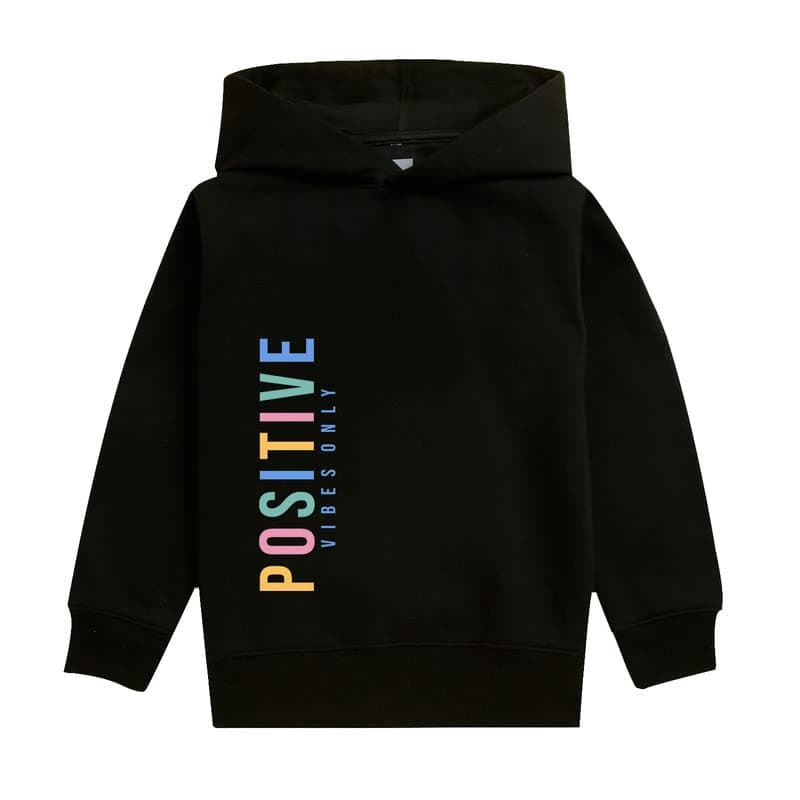 Nusyl Boy's Positive Vibes only Text Printed Hoodies |Skin Friendly Full Sleeve Sweatshirt |Pullover Hooded Neck Sweatshirt |Boys Winter Hoodie Sweatshirts | Black