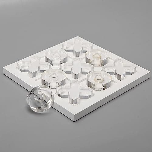 NIKKY HOME Acrylic Tic Tac Toe Wood Board Game Classic Coffee Table Decor Decorative Wooden Travel Game for Family White