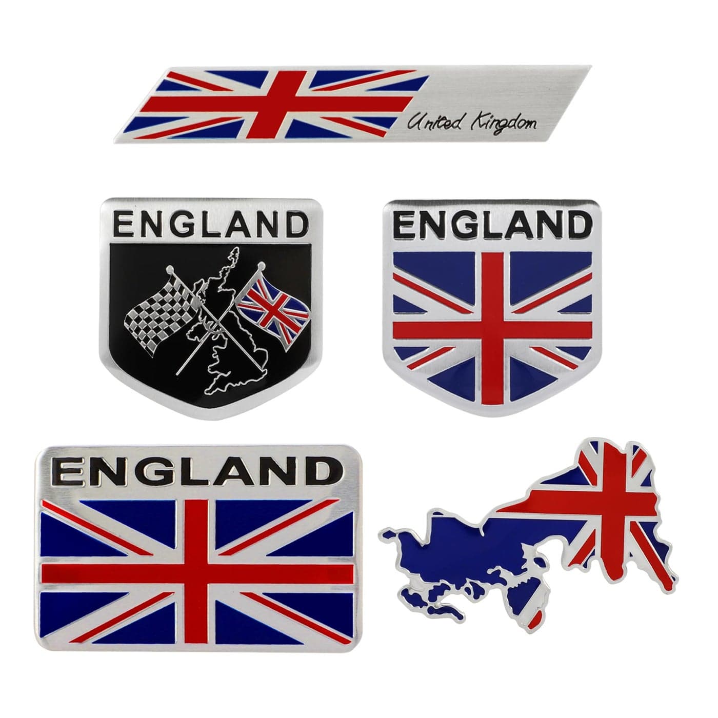 TOMALL 5Pcs 3D Metal UK Emblem Badge for Car SUV Truck Zinc Alloy Chrome Blue Black White Universal Fit Side Fender Rear Trunk British Union Jack Symbol