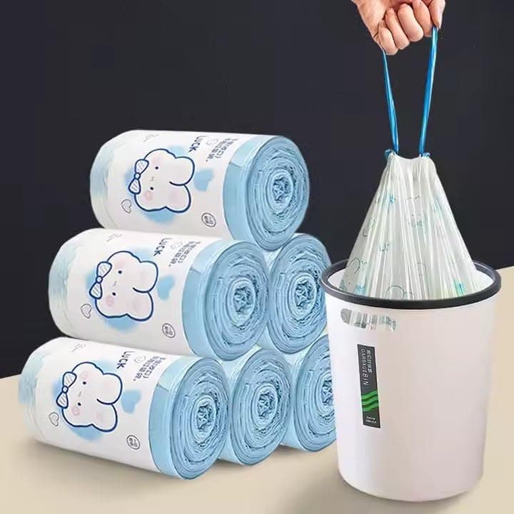 IQS Enterprise 5 Roll Garbage Bag For Wet Waste Garbage Bags for Dustbin Bags Trash Bag with Detachable drawstring garbage multi use garbage bag for shopping vegetable fruit 5 roll