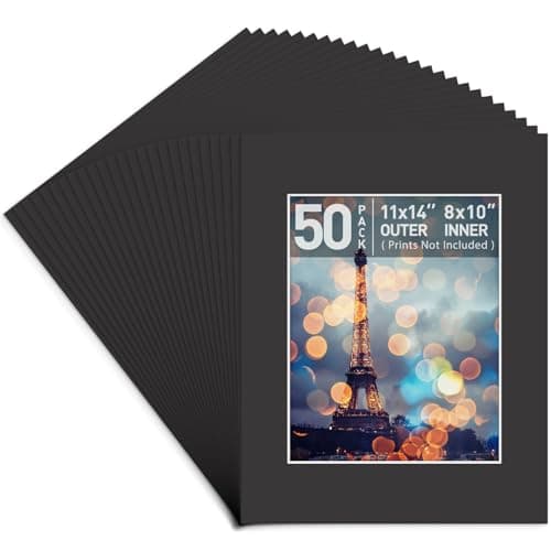 Golden State Art, Acid Free, Pack of 50 11x14 Black Picture Mats Mattes with White Core Bevel Cut for 8x10 Photo