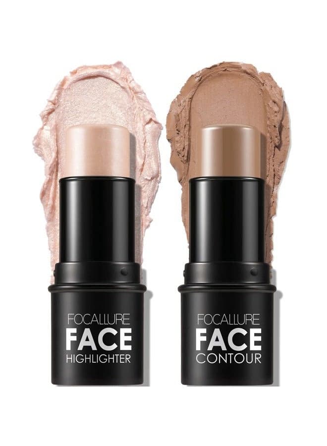 2 Pcs Mineral Cream Contour Stick,Moisturize Highlighter and Bronzer Pen,Non Stick Face Brightens & Shades Pencil,Long Lasting & Smooth Gliding Face Illuminator Makeup,Light-medium