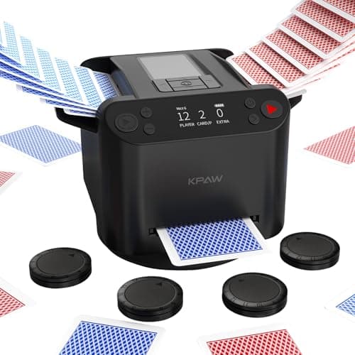 KPAW Automatic Card Shuffler and Dealer 12 Decks Support 12 Players 4 Drawing Remotes Builtin Gameplays 360180 Deal for Poker UNO Phase 10 SkipBo Rummy Black