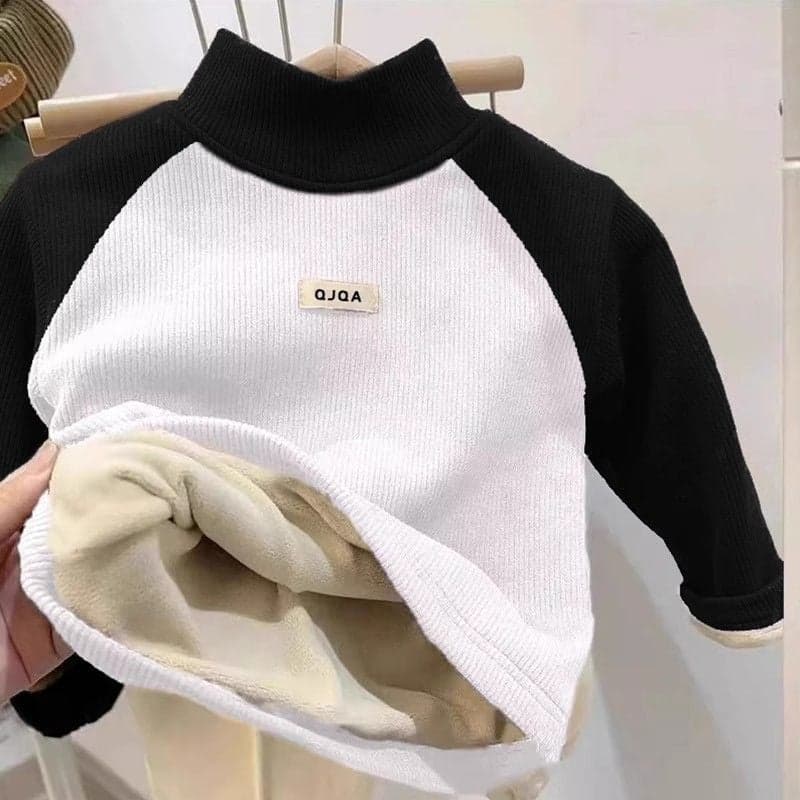Children's Baby's Velvet Warm Base Shirt Winter New Boys and Girls fleece-lined Thickened Labeling Long-sleeved T-shirt Top